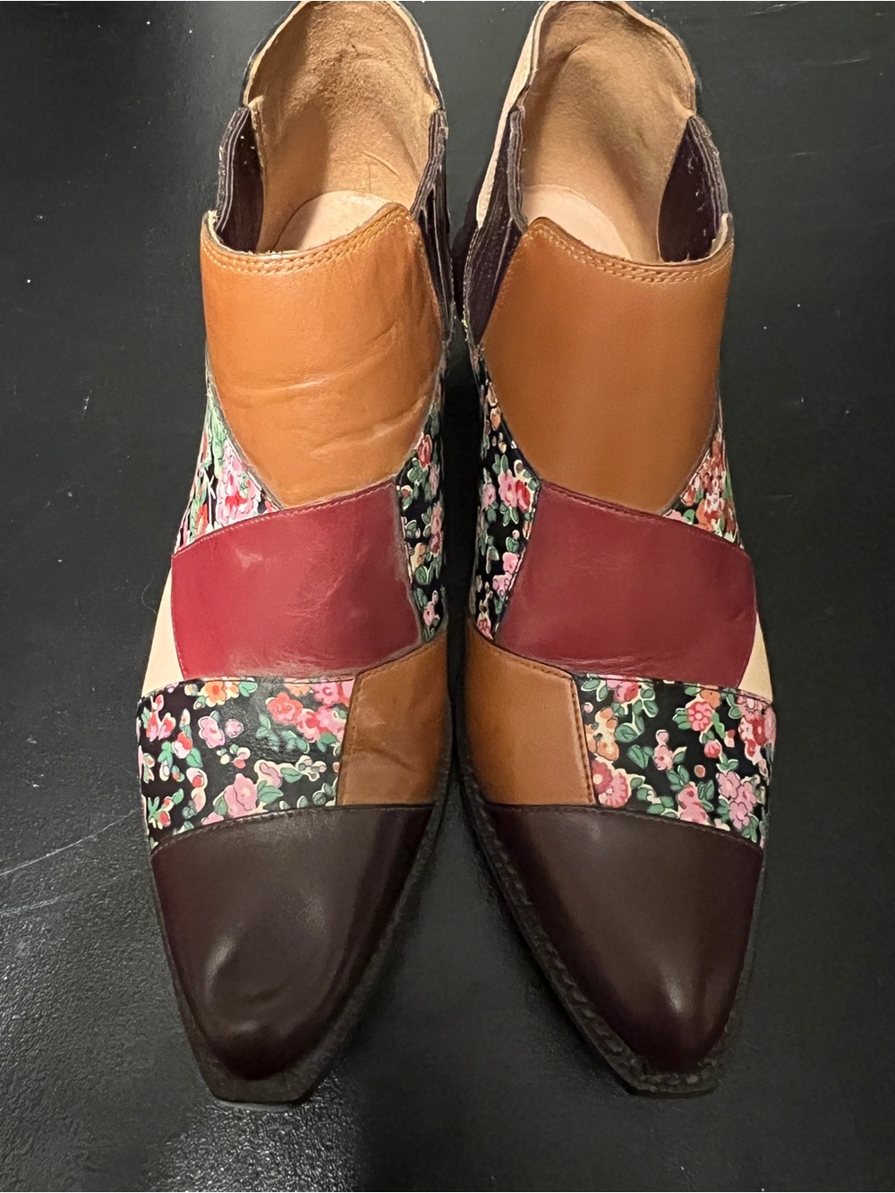 Coach Patchwork Floral Leather Flats in Brown, Burgundy & Tan